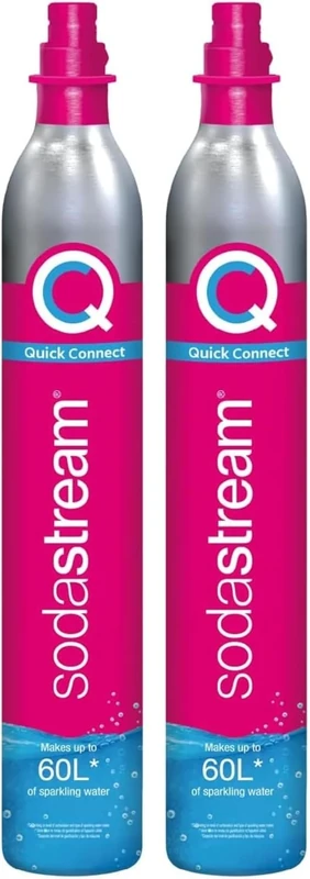 SodaStream - 2 x CO2 Cylinder for Sparkling Water Maker, Quick Connect Gas System, Makes 60 litres Fizzy Drinks, Compatible with Terra, Duo and Art, Reduce Plastic Waste, Pink