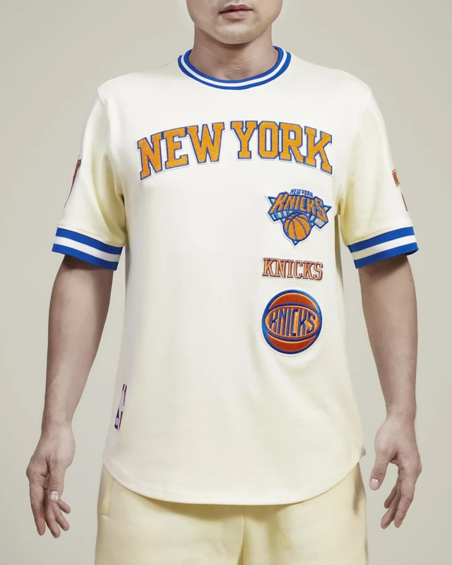 Pro Standard Mens NBA New York Knicks Retro Classics Short Sleeve Tee Eggshell/Royal Blue 3XL
