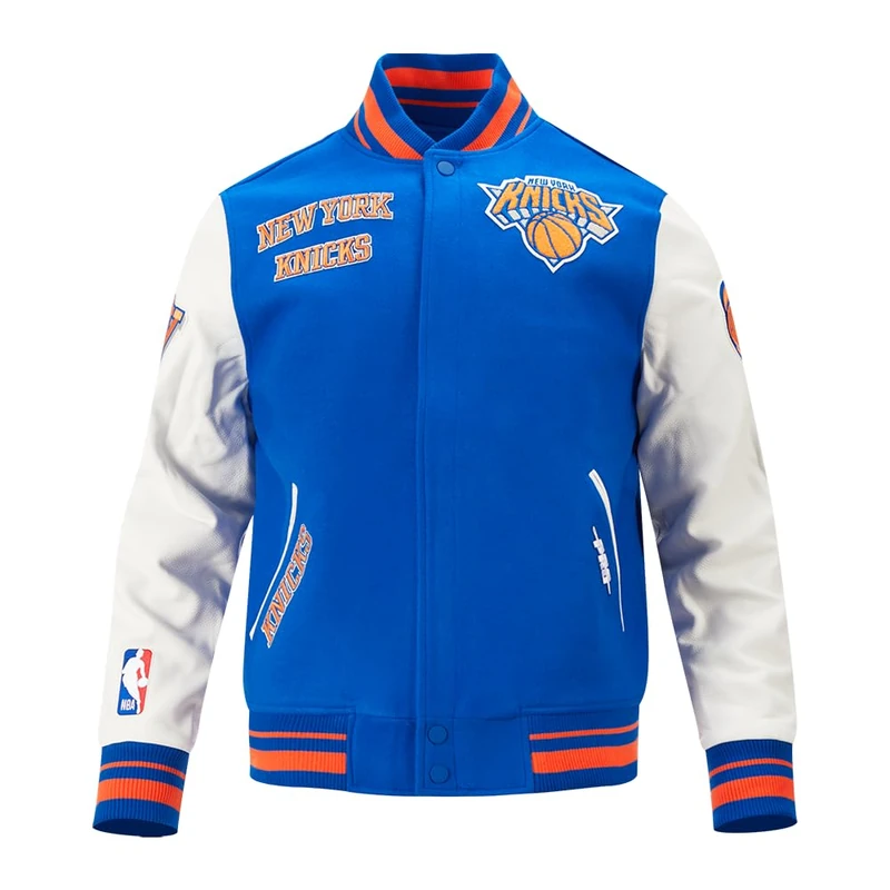 Pro Standard Mens NBA New York Knicks Retro Classics Varsity Jacket Royal Blue/Orange 2XL