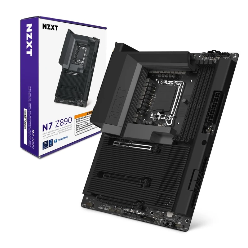 NZXT N7 Z890 – Intel Z890 LGA 1851 ATX Gaming Motherboard for Core Ultra (Series 2) - 16+1+2, DDR5, 5x M.2, PCIe 5.0, Wi-Fi 6E, 2.5GbE, Thunderbolt 4 - Full Cover – Black