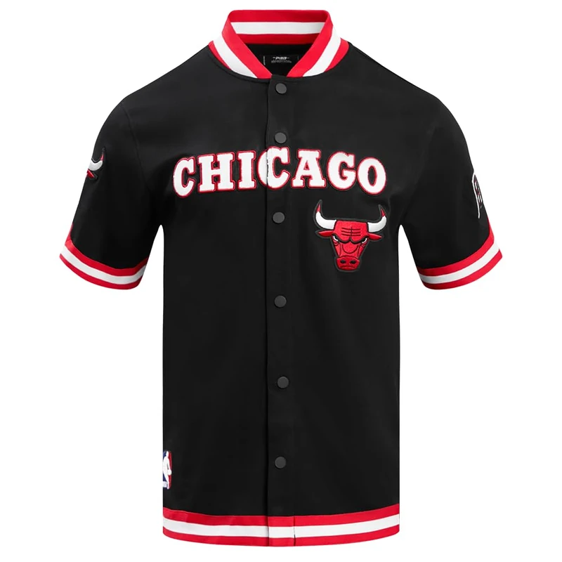 Pro Standard Mens NBA Chicago Bulls Classic Chenille Button Down Black/Red XL