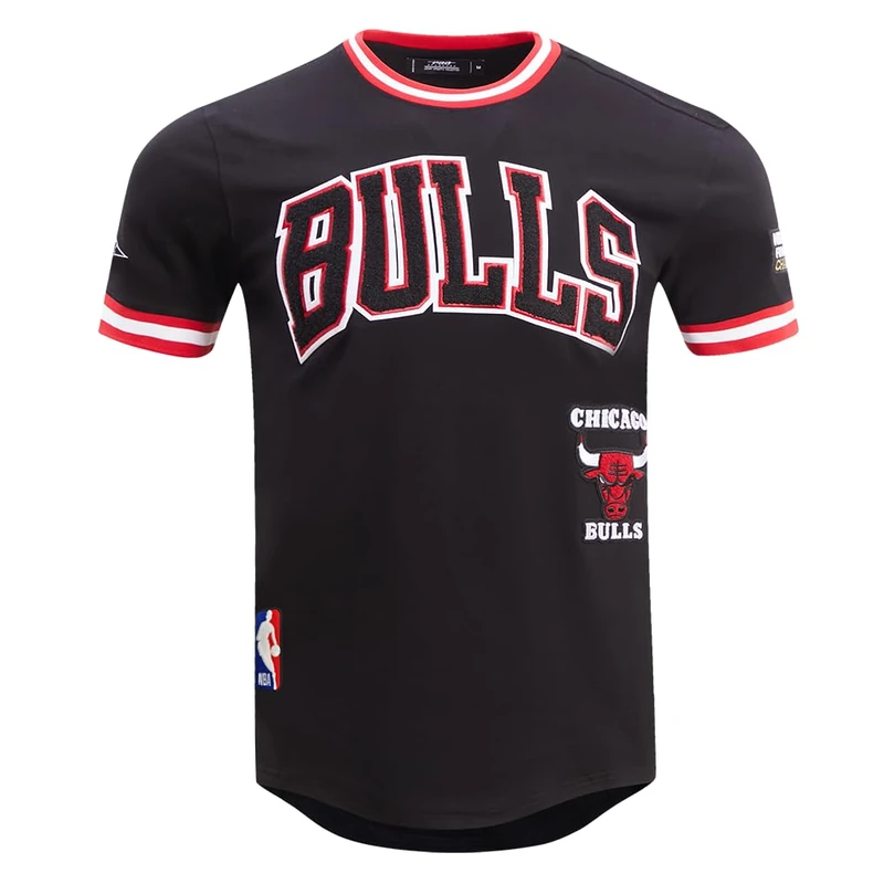 Pro Standard Mens NBA Chicago Bulls Retro Classics Short Sleeve Tee Black/Red/Black M - Image 1