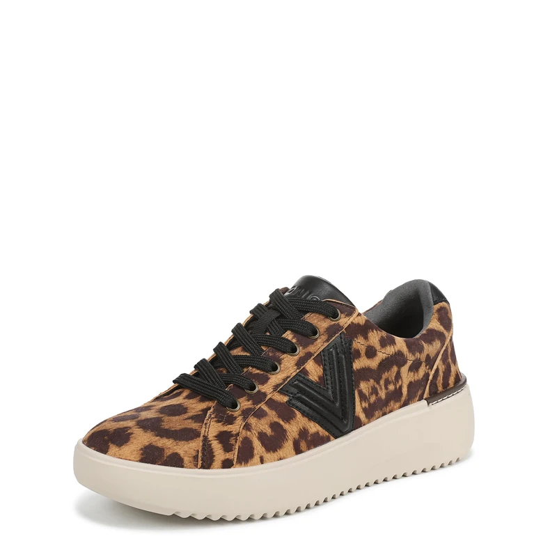 Vionic Women's Kearny LACE 2.0 Sneaker, Tan Leopard Suede, 6.5 UK