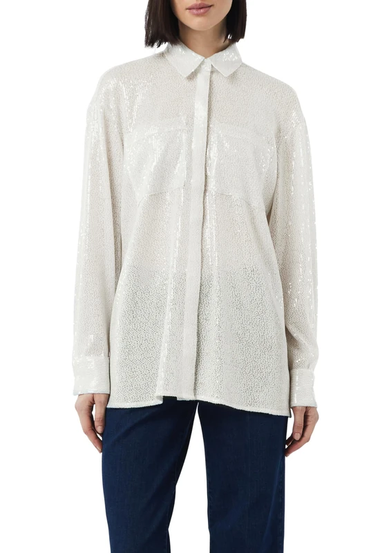 Comma Women's 2164097 Long Sleeve Shirt, White, 16