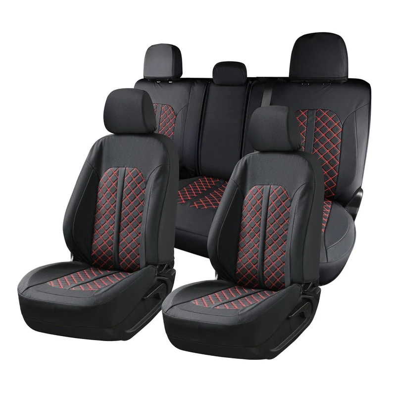 Truckiipa F150 Seat Covers Full Set Leather Waterproof Car Seat Cover Seat Protector Custom Fit for 2015-2024 Ford F150 SuperCrew, 2017-2024 F250 F350 F450 Super Duty Crew Cab, Full Set, Black&Red