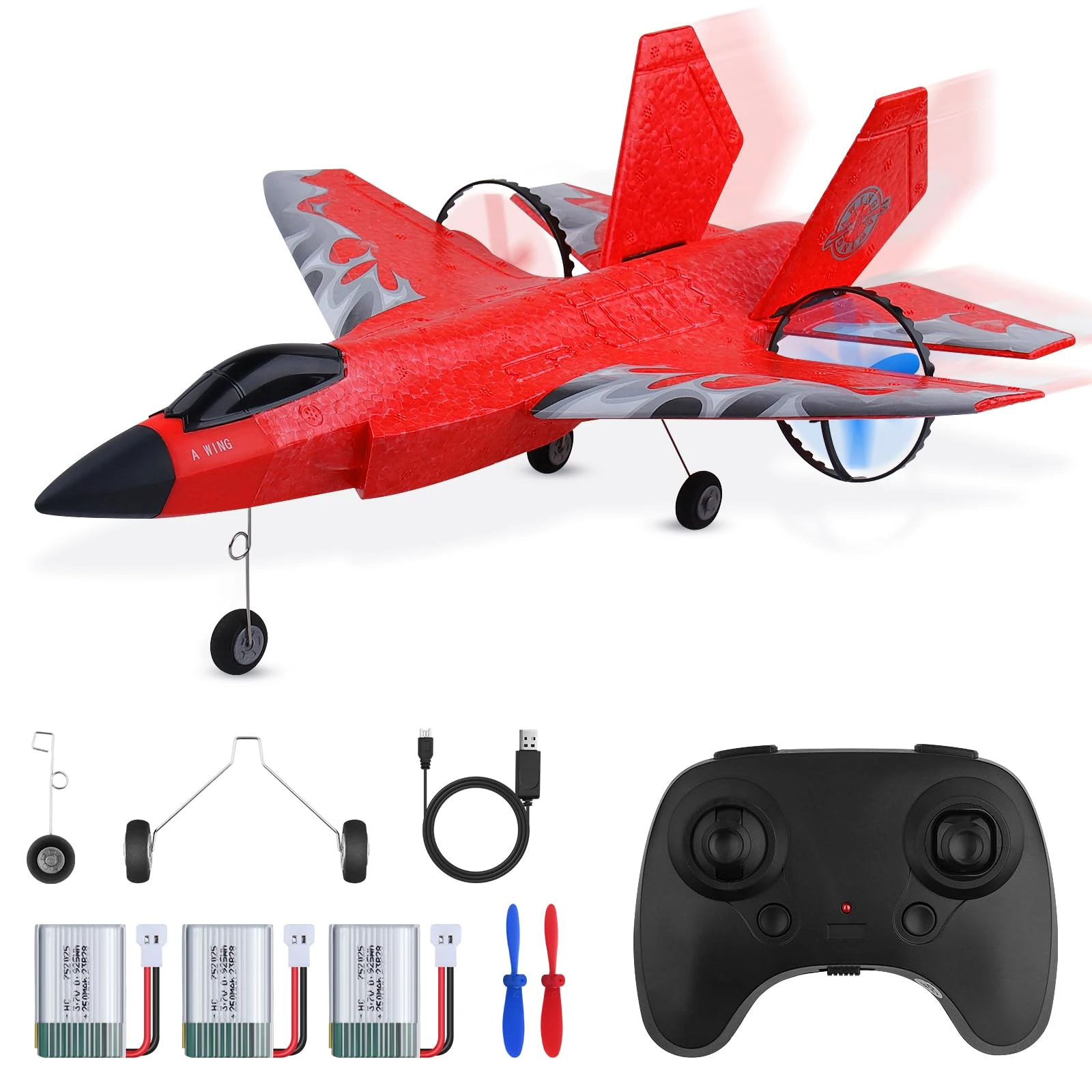yusvwkj RC Plane, F35 Remote Control Plane with 3 Batteries, 2.4GHz Remote Control Airplane Fighter Toys RC Glider Easy to Fly for Kids Beginners Adults, USB Charging(Red)