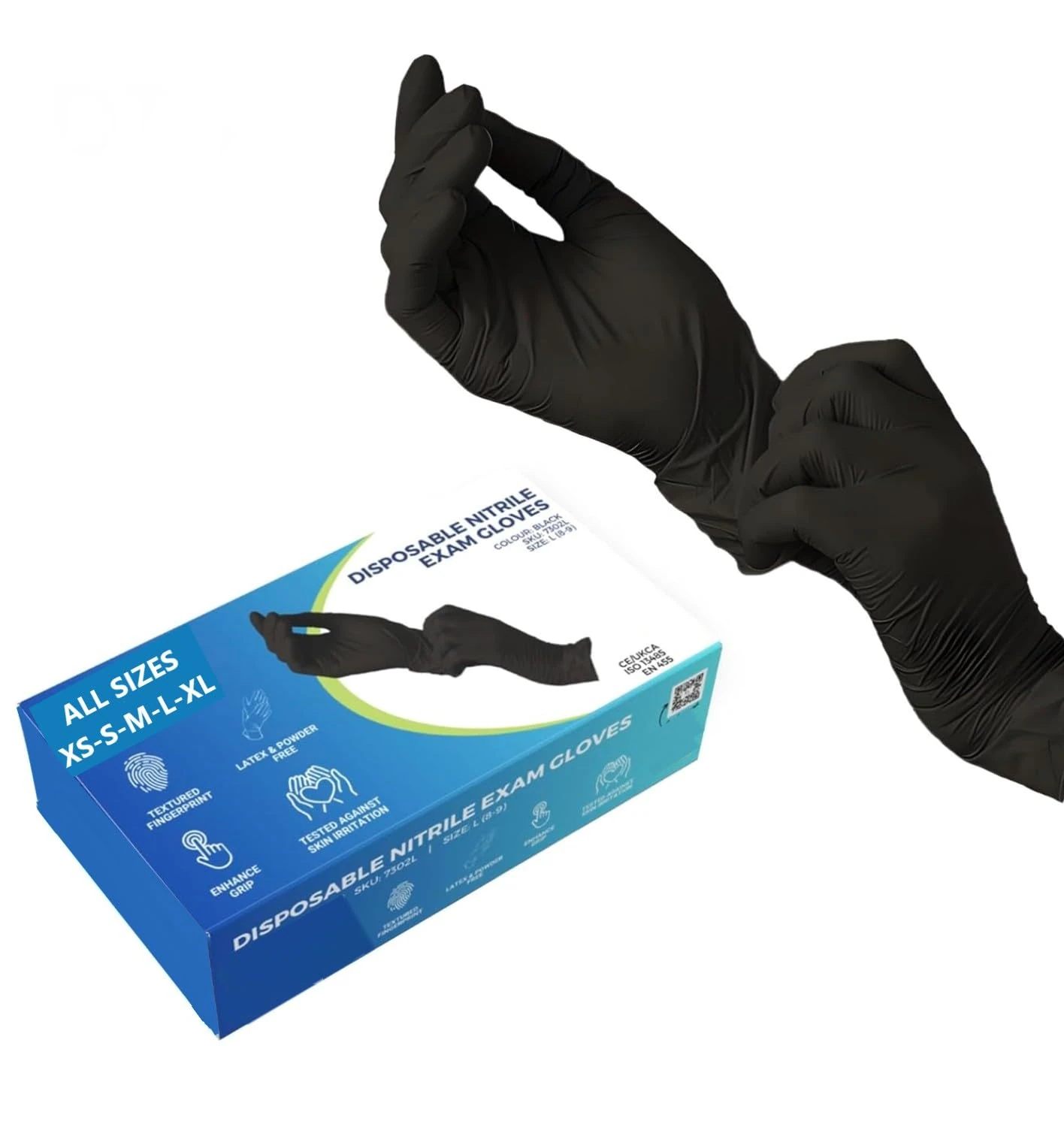 2 Boxes (200 Gloves) Black Nitrile Disposable Gloves Powder Free, Food, Care, Hair & Beauty, Industry, Cleaning (Black, Large)