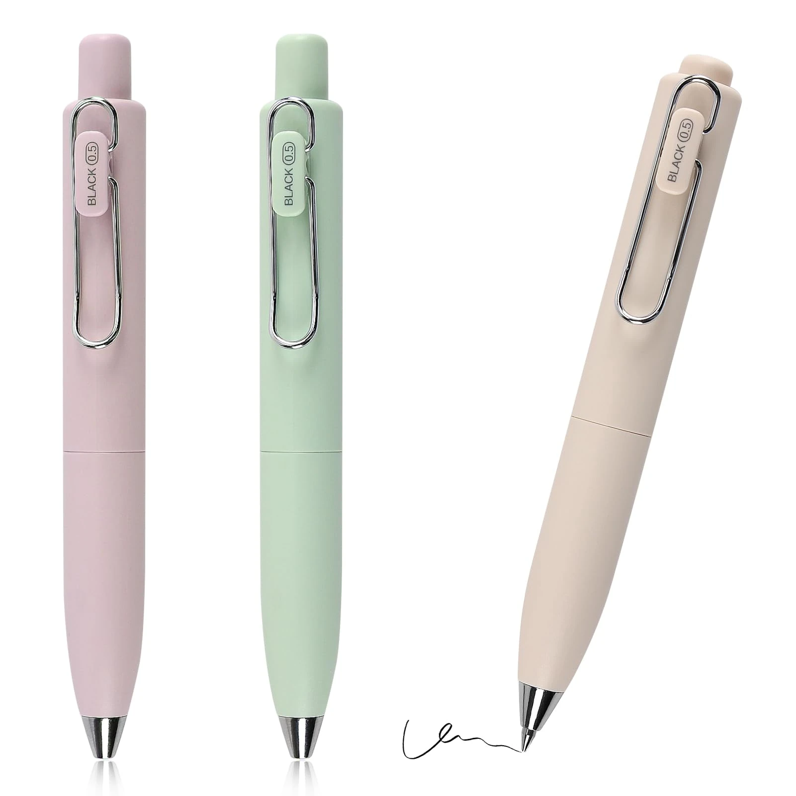 Gel Pens Set, 3 Pcs 0.5mm Fine Point Japanese Black Ink Quick Dry Rollerball Pens Retractable Smooth Writing Ballpoint Pens with Metal Clip for School Office (Macaron)