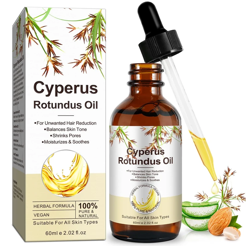 Cyperus Rotundus Oil, Nature Cyperus Rotundus Oil for Hair Removal, Reducing Body Hairs Growth, Smooth Skin & Hair Removal, Shrink Pores Soothing & Gentle Suitable for All Skin Types 60ml