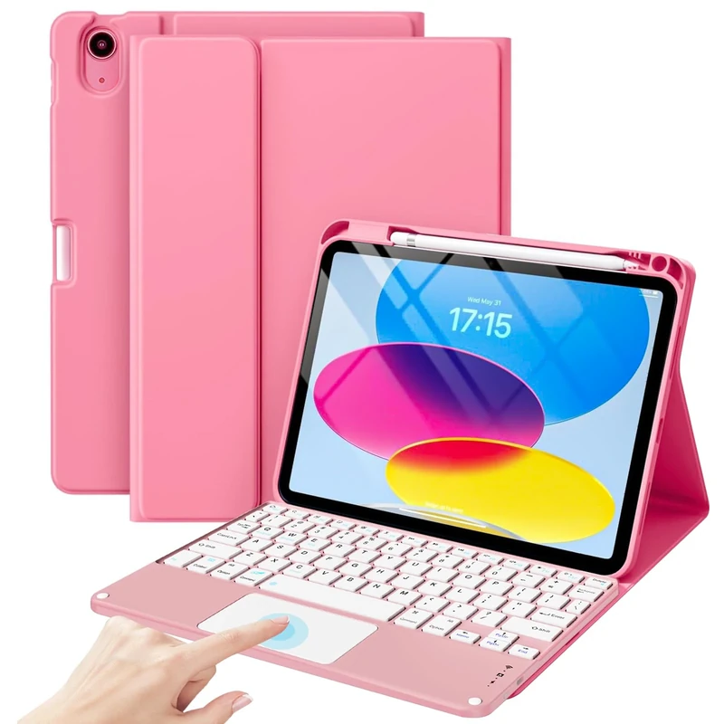 ProCase for iPad 11th / 10th Generation Case with Keyboard, Magnetically Detachable Wireless Keyboard with Multi-Touch Trackpad for iPad (A16) 2025 /10th Gen 2022 -Pink