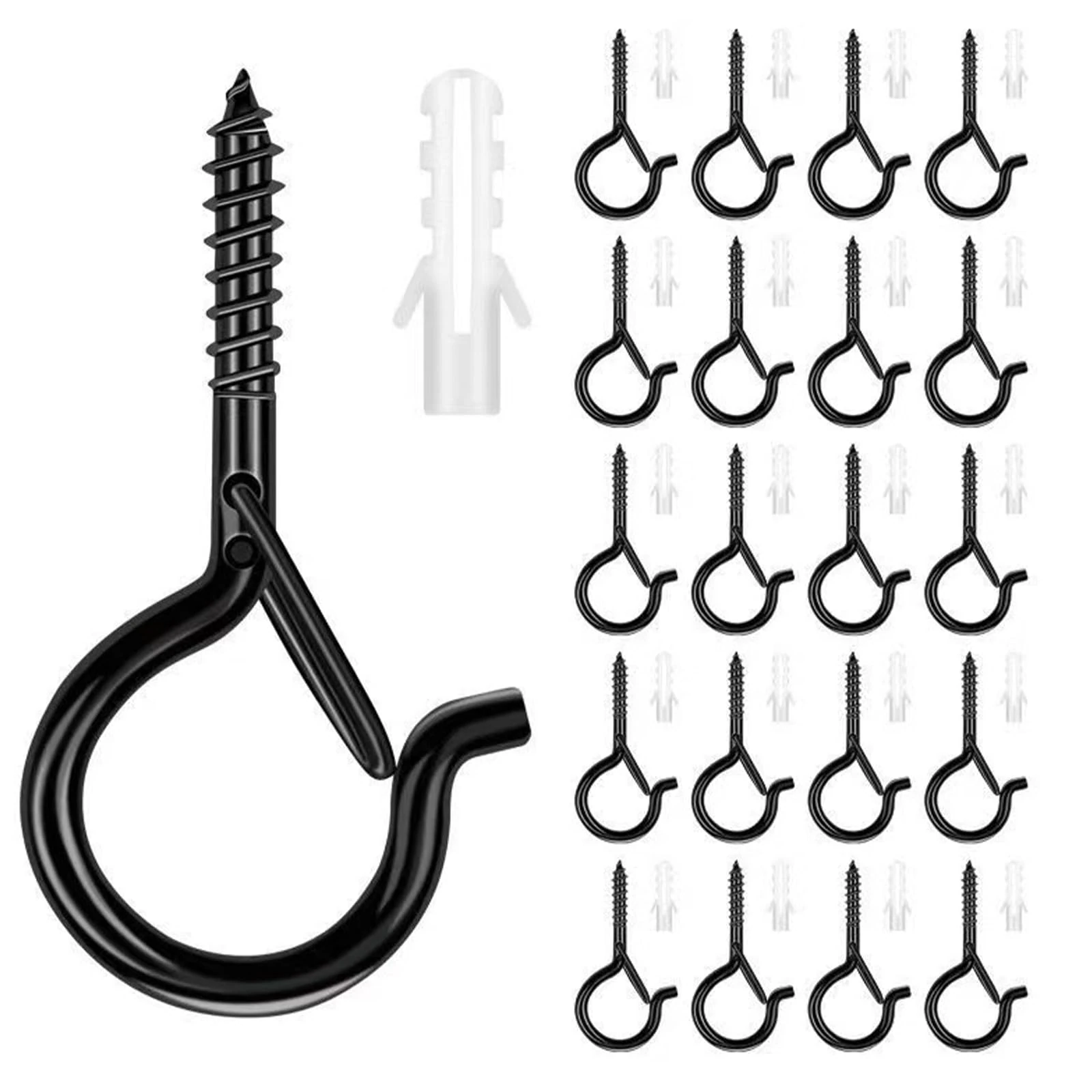 Debbery 20Pcs Q Hanger Hooks, Wall Mounted Ceiling Hook with Safety Buckle Design, Used to Hang Flower Baskets, Wind Chimes, Keys, Light Strings and Other Items, Suitable for Indoor and Outdoor Use