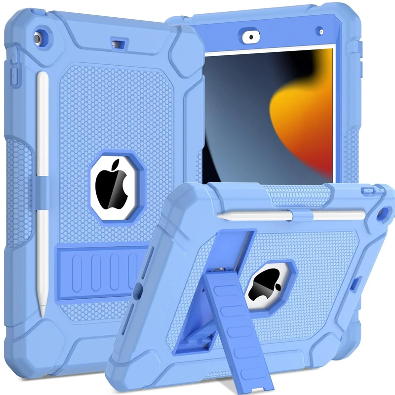 TOPWANT Case for iPad 9th 8th 7th Generation (10.2 inch, 2021/2020/2019), Shockproof Protective iPad 10.2 Case with Built-in Stand/Pencil Holder, Blue