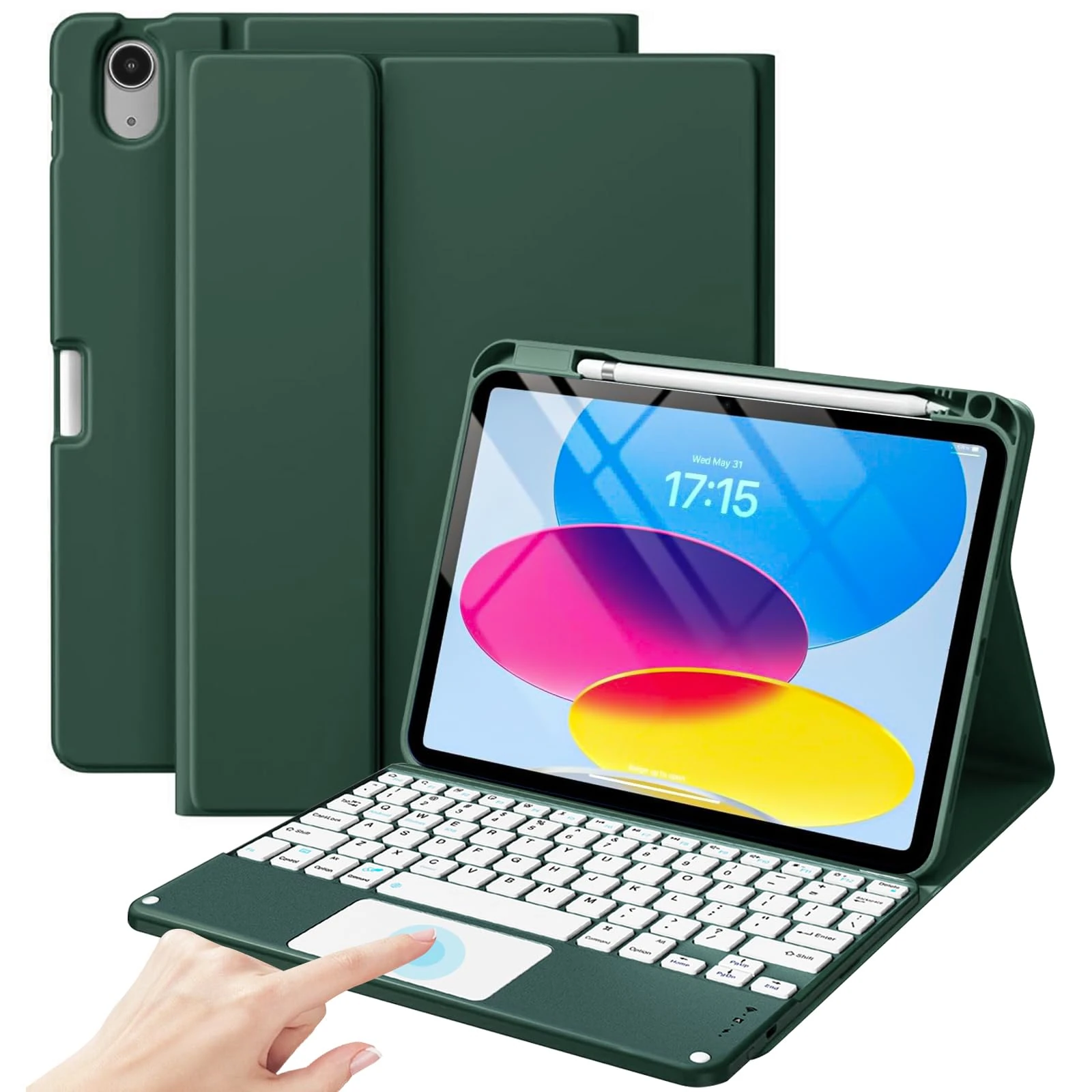 ProCase for iPad 11th / 10th Generation Case with Keyboard, Magnetically Detachable Wireless Keyboard with Multi-Touch Trackpad for iPad (A16) 2025 /10th Gen 2022 -Midnight Green
