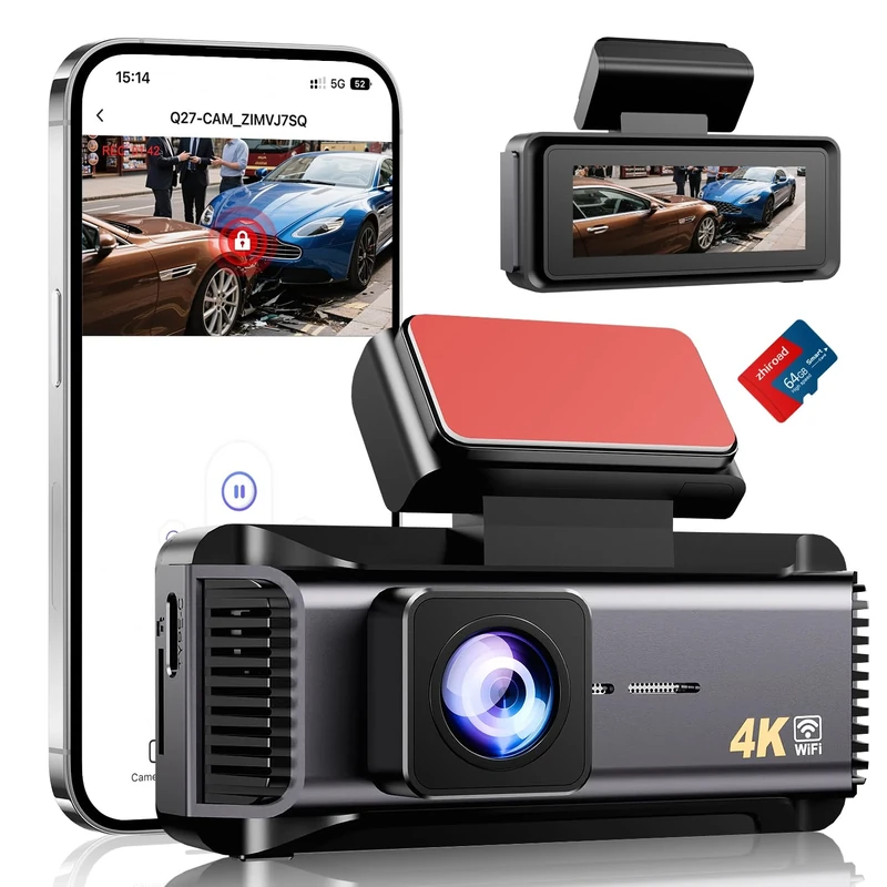 4K Dash Cam Front 2160P Car Dash Camera Built-in WiFi Includes 64GB SD Card 2.99 Inch Screen Dashcam for Cars with APP Control,170° Wide Angle,G-Sensor,Loop Recording,Parking Monitor, Night Vision,WDR