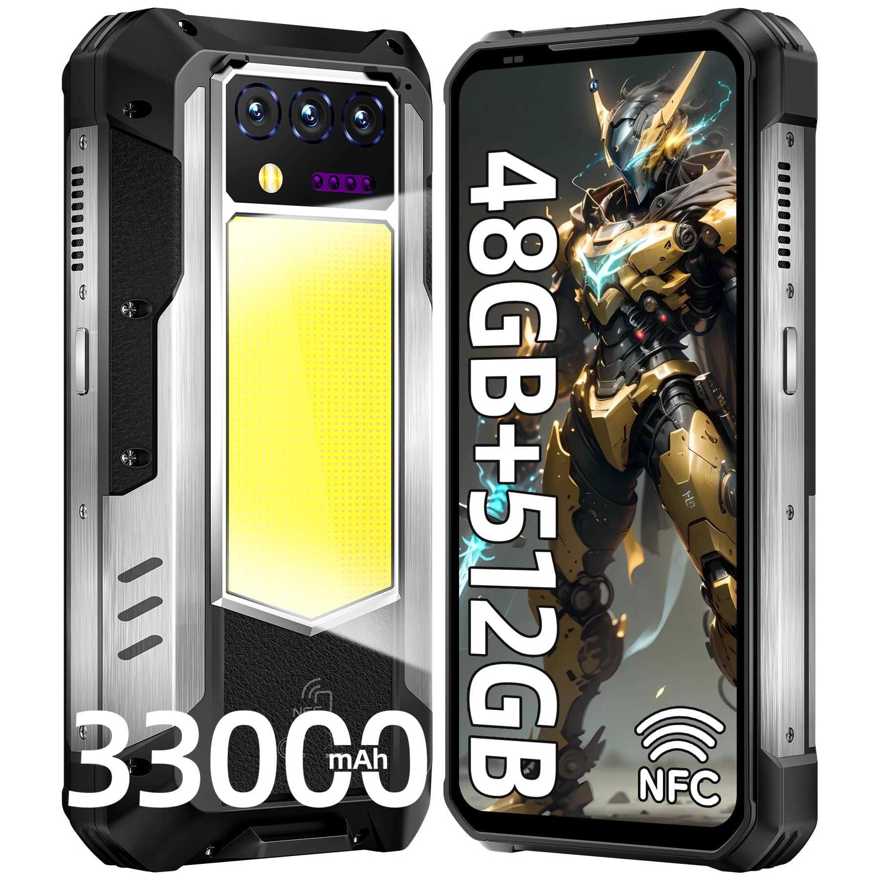 OUKITEL WP100 TITAN Rugged Smartphone 5G with Projector, 33000mAh (66W) Battery, 48GB RAM+512GB ROM, 6.8" FHD+ 120Hz Display, 200MP Camera, 1200LM Camping Light, Dual SIM Android 14 Phone/OTG/NFC/GPS