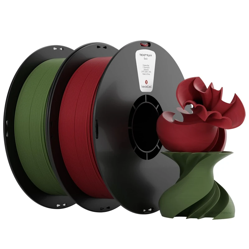 kexcelled PLA Matte Filament for 3D Printers 1.75mm +/- 0.03mm, Matte Color Texture, Suitable for Most FDM Printers, Total 2kg, Olive Green/Chelsea Red