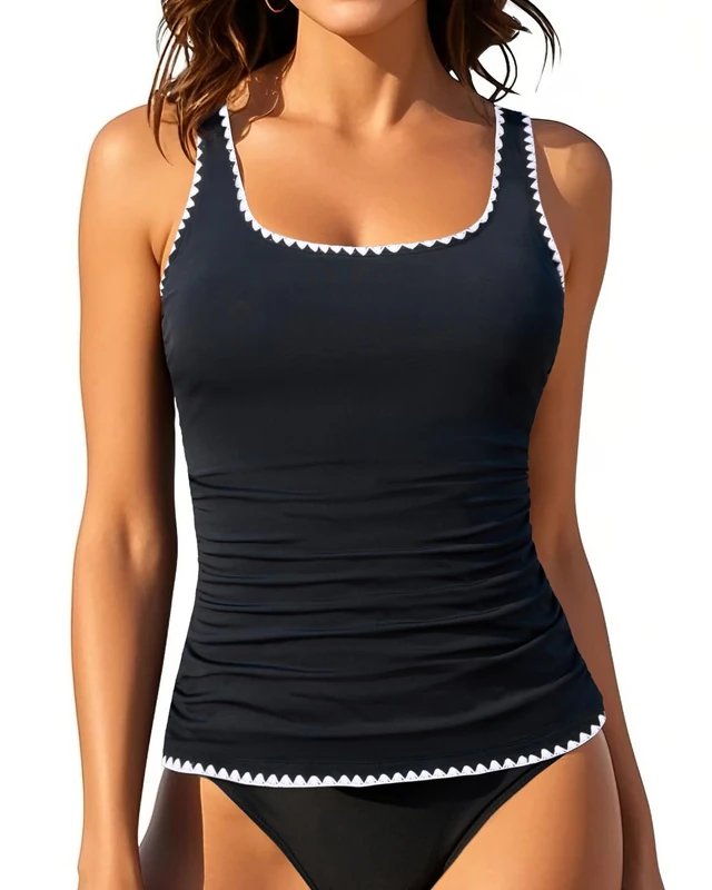 Aqua Eve Tankini Tops for Women Swimwear Top Only Tummy Control Bathing Suit Top No Bottom (Available in Plus), Black 02, XL