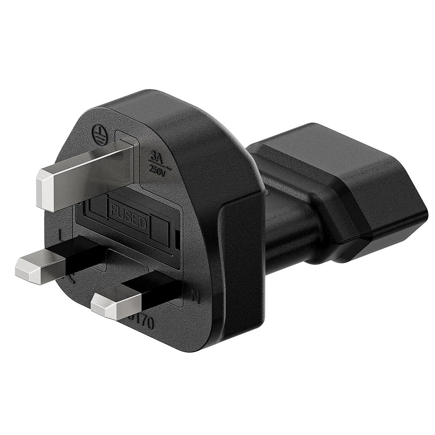 European to UK Plug Adapter, UK Male to European 2-Prong Female Power Adapter with 3A, WA-0170 PVC Molded Power Adapter Black Color
