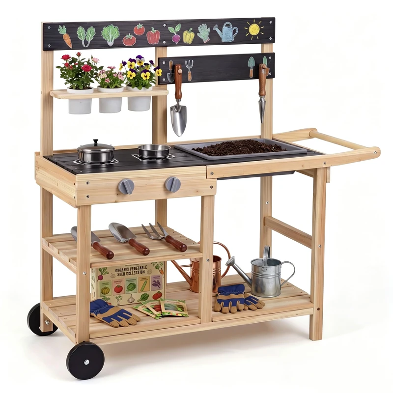 GYMAX Kids Mud Kitchen, Wooden Toy Kitchen