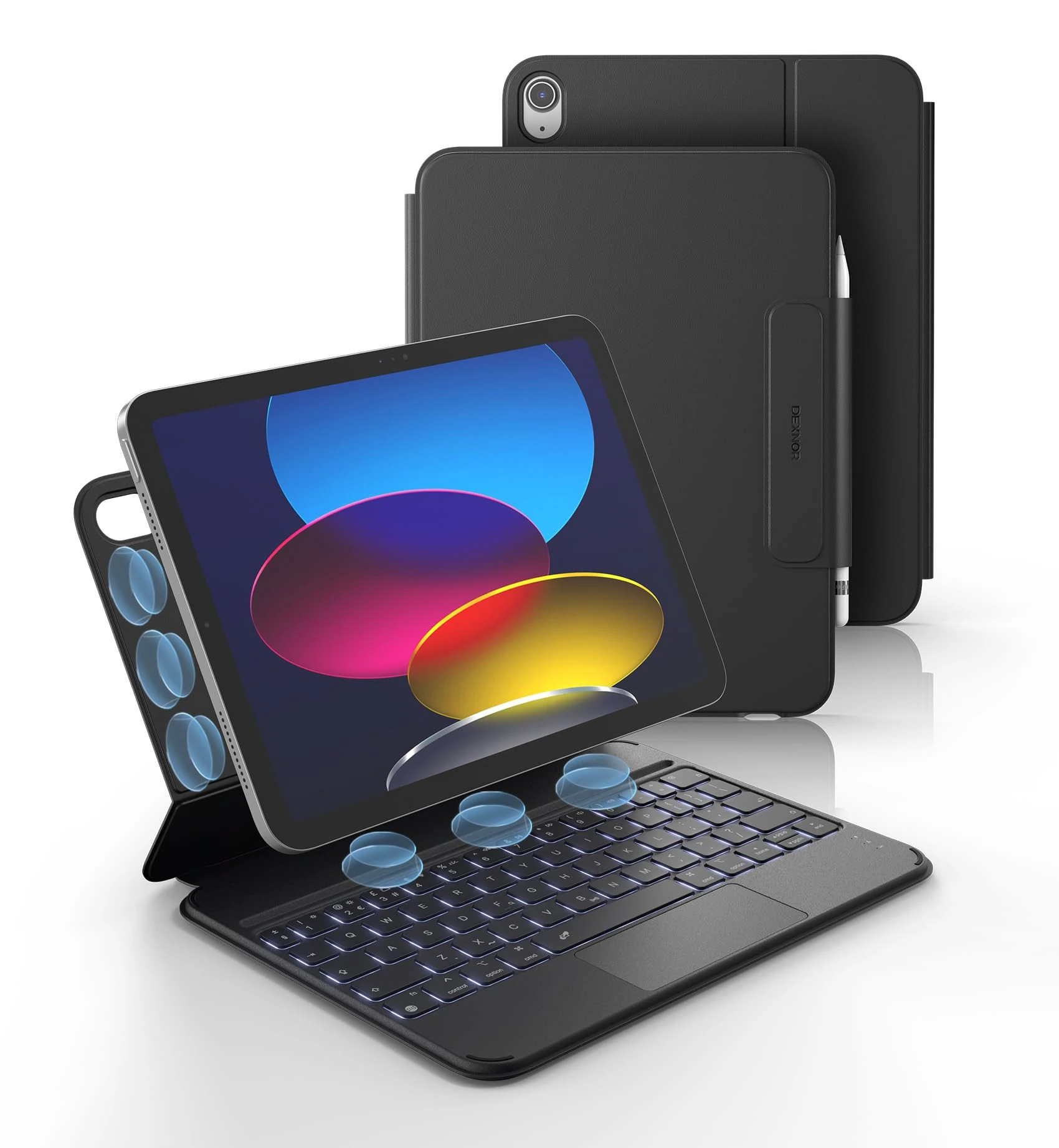 Dexnor for iPad (A16) 11th/10th Generation Case with Keyboard Ultra-Light Magnetic Detachable Folio Keyboard Cover Multi-Touch Trackpad Backlit for iPad 10th Gen 10.9" (2022)/11th Gen (2025), Black
