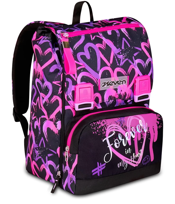 Seven Expandable Double Compartment Backpack, Pink, Maxi Capacity, Pre-shaped Back, Girls and Girls, School, pink, Taglia unica, modern