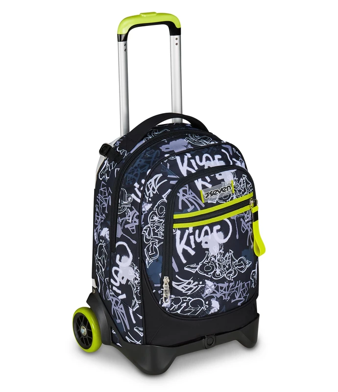 Seven School Trolley New Tech, Grey, 3 in 1, Triple Use, Backpack with Detachable Trolley and Crossover System, Travel, Child Boy