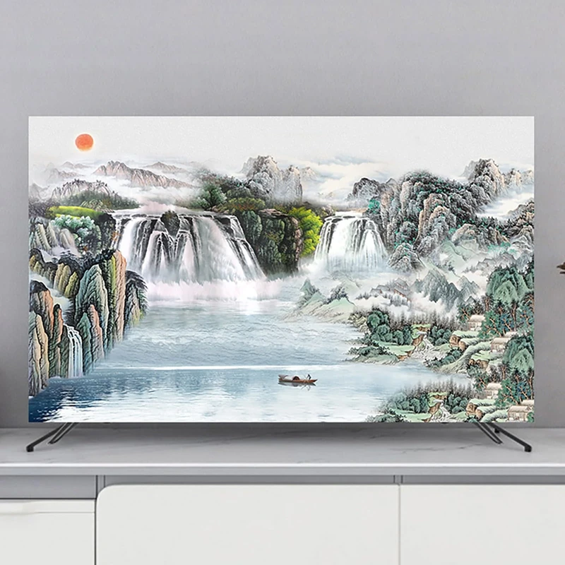XMYAN Chinese Style TV Cover Decorative, Ink Painting Pattern TV Dust Cover 19-100inch TV Screen Dust Cover Universal Television Cover Stretch TV Screen Protection Cover(Color:color18,Size:100in)