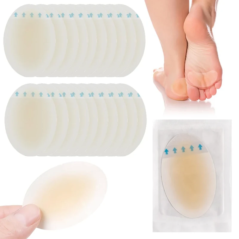 25 Pack Blister Plasters for Feet, Blister Bandages Invisible Hydrocolloid Blister Cushion Pads Gel Blister Guard Pads Waterproof for Heel, Toe, Guard Skin, Faster Healing Wound (55 * 37mm)