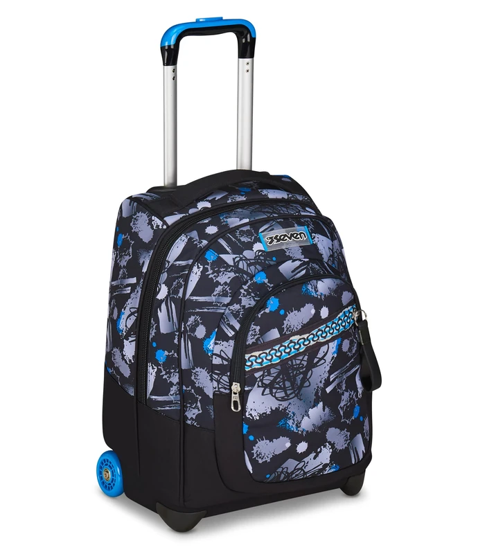 Seven School Bag with Wheels, School Backpack Boys 1st Class, Backpack with Trolley Function, 2 in 1 Trolley, Blue/Black, Einheitsgröße, Classic