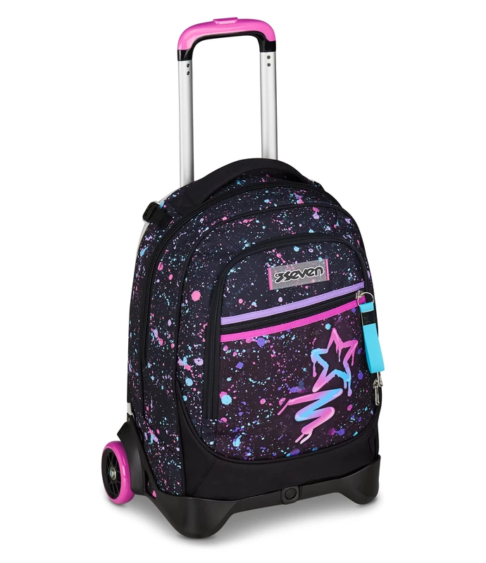 Seven New Tech School Trolley Black, 3 in 1, Triple Use, Backpack with Detachable Trolley and Crossover System, Travel, Girl, Black, Taglia unica, modern