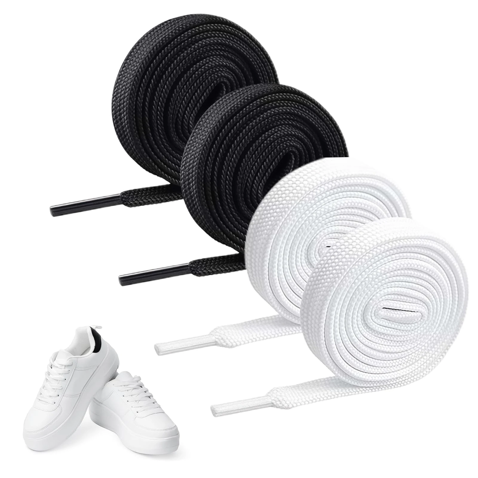 Debbery 2 Pairs Flat Shoelaces, 8mm Wide Shoe Lace for Sneakers for Replacement Shoelaces Casual Shoes and Sports Shoes