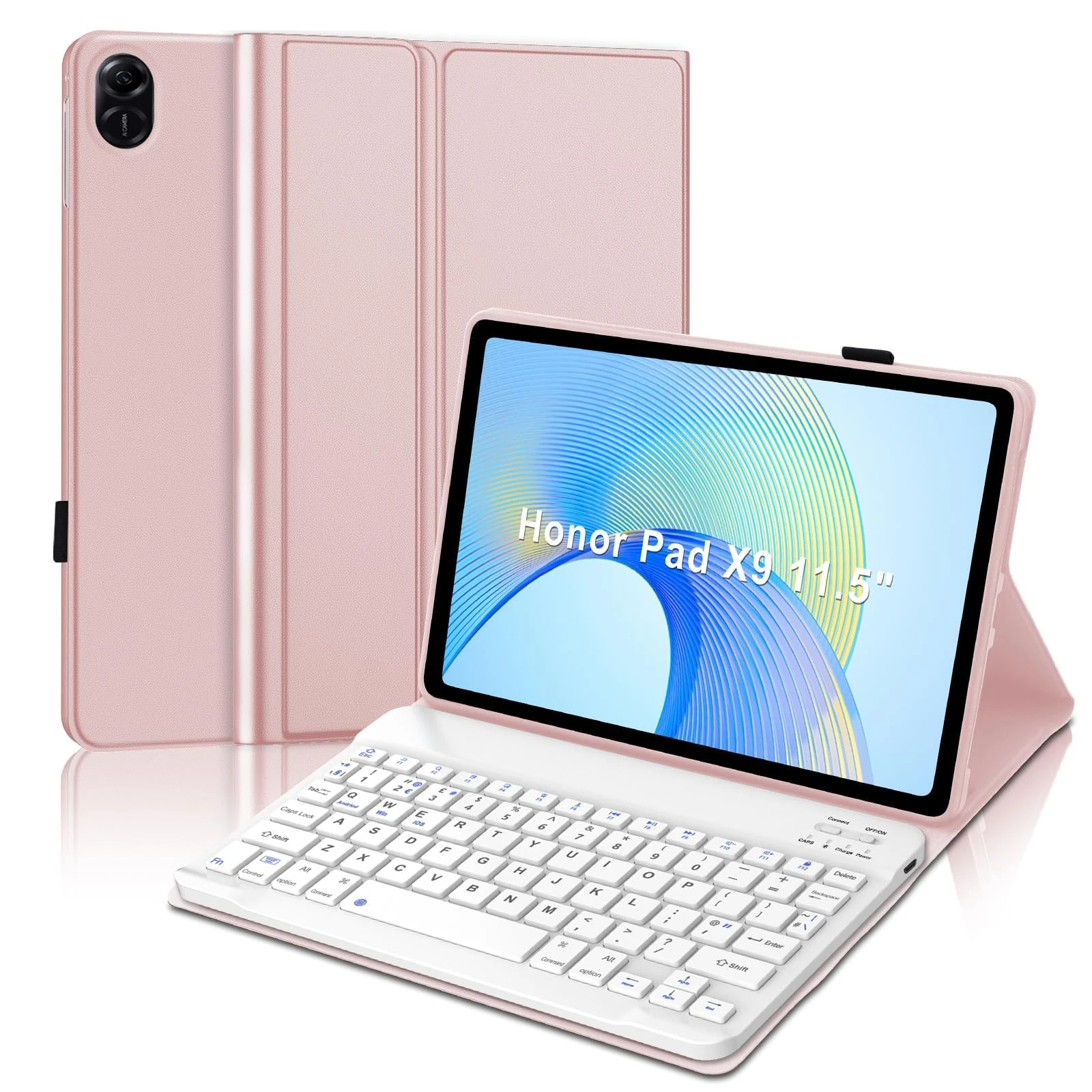 JADEMALL Keyboard Case for Honor Pad X9, Wireless Magnetic Detachable Bluetooth Keyboard(QWERTY Layout), Premium PU Leather Cover with Pencil holder for HONOR Pad X9 11.5-inch Wi-Fi Tablet, Pink