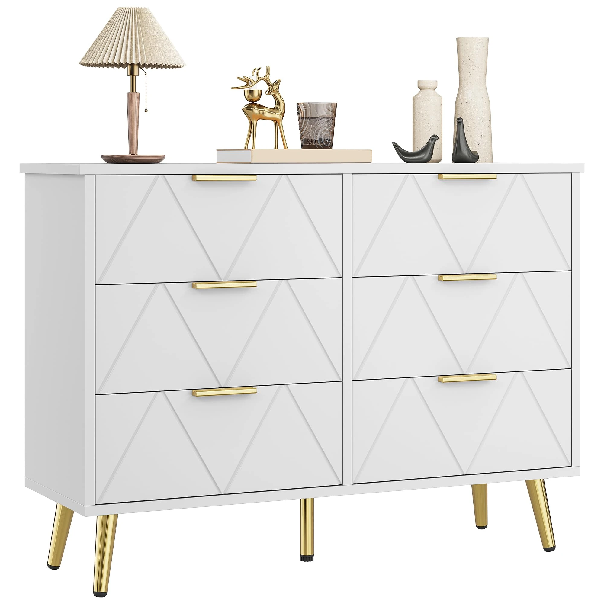 YITAHOME Chest of Drawers Bedroom, Contemporary 6 Drawer, Bedroom Furniture, Wide Chest of Drawers Wood, Bedroom Storage Unit, Sliding Drawers, Office Lounge Furniture Storage Cabinet, White