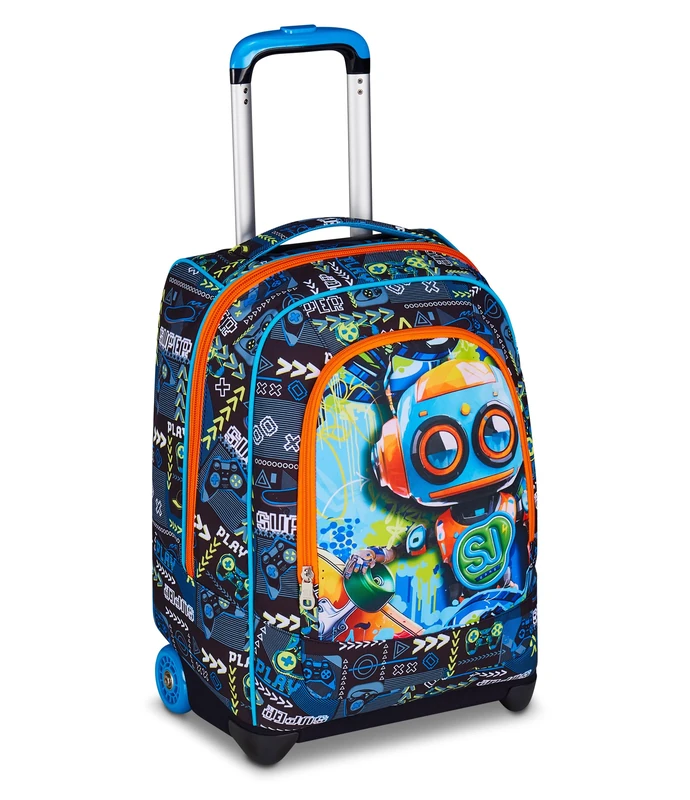 SJ GANG STYLE JAM GANG School Trolley Fixed, Blue, 2 in 1, Double Use, Trolley and Backpack, Elementary School Backpack, Child, blue, Taglia unica, modern