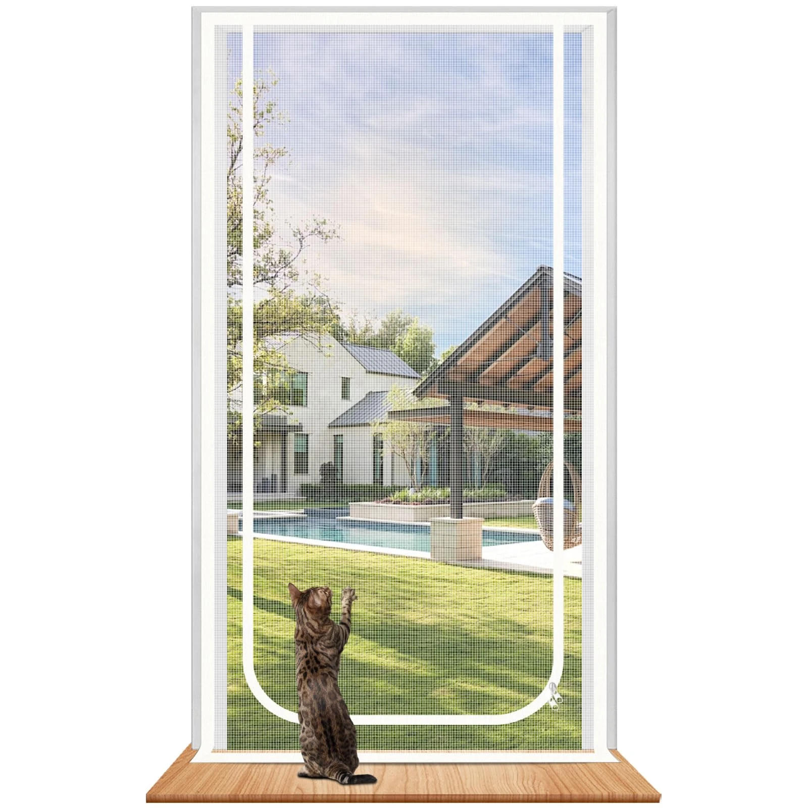 Earrck Cat Screen Door, Reinforced Mesh Screen Door for Introducing New Cats, Keep Pets Indoor & Allow Fresh Air Flow, Scratch Proof, Double-Sided Zipper (Fits Door Size : 100cm x 220cm)