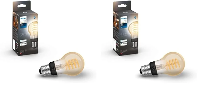 Philips Hue Ambiance Filament Dimmable Smart Light Bulb [E27 Edison Screw] with Bluetooth. Works with Alexa, Google Assistant and Apple Homekit, White (Pack of 2)