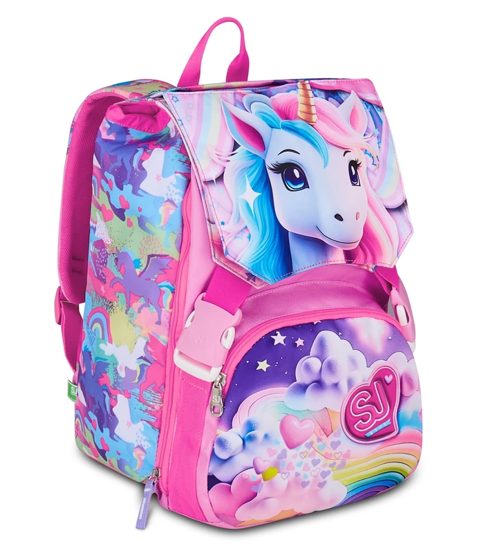 SJ GANG STYLE JAM GANG Expandable Double Compartment Backpack, Pink, Maxi Capacity, Pre-shaped Back, Girl, Elementary School, pink, Taglia unica, modern