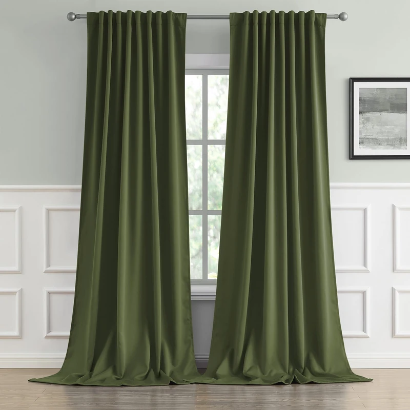 DUALIFE Olive Dark Green Curtains 120 Length 2 Panels, Blackout Curtains Thermal Insulated Window Treatment Room Darkening Drapes for Living Room Back Tab/Rod Pocket, 52 by 120 Inches Long