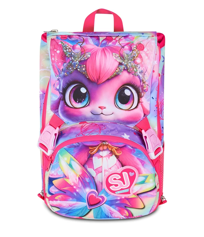 SJ GANG STYLE JAM GANG Large Expandable School Backpack, Fuchsia, Backpack with Inner Divider, Top Pocket with LED Eyes, Bottle Pocket, 24 L, Elementary School Backpack, Girls