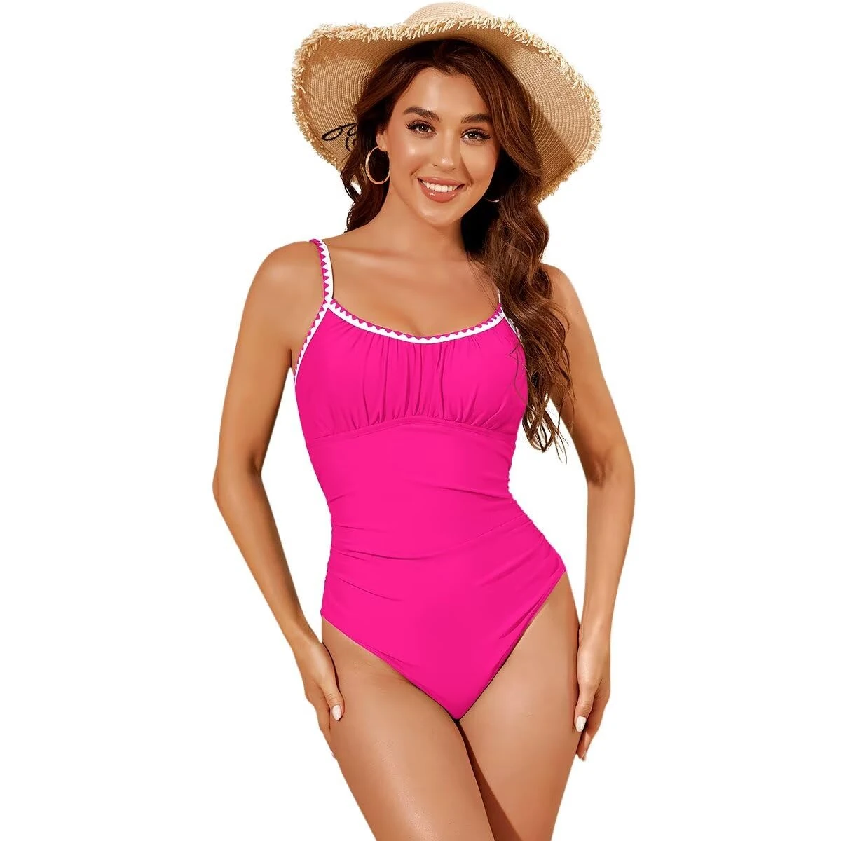 Sillictor Swimming Costume Women Tummy Control One Piece Swimsuit Ruched Low Back Padded Modest Swimwear Cute Ladies Slimming Swim Suits for Bathing Surfing, Breathable Quick Dry 5040 Pink M