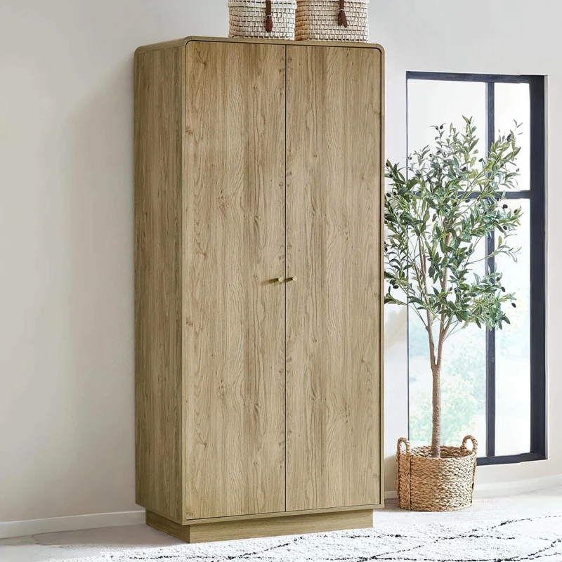 Julian Bowen Ingrid Wardrobe – 2 Door Bedroom Storage with Shelf and Hanging Rail, Light Wood Scandi Wooden Armoire, 202x90x55cm – Beige