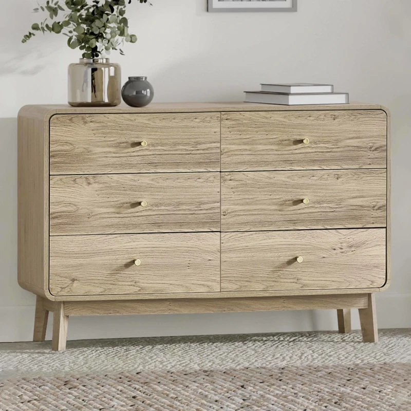 Julian Bowen Ingrid Chest of Drawers – Wooden Dresser with 6 Drawers, Oak Effect Wide Sideboard for Bedroom and Living Room – 121.8cm x 80cm x 40cm