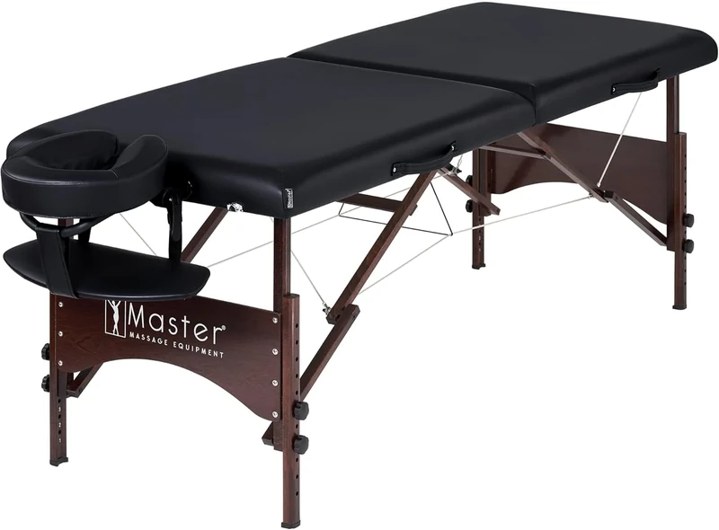 Master Massage 71 cm Argo Portable Bed Walnut Wood Legs Carry Bag Mobile Massage Table Cosmetic Table Therapy Bed Treatment Lounger Foldable Wood Ultralight, Black