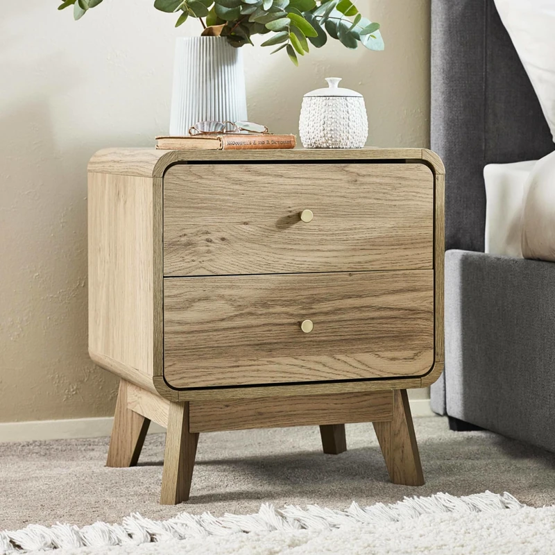 Julian Bowen Ingrid Bedside Table – 2 Drawer Nightstand, Light Wood, Modern End Table for Bedroom and Living Room, 53.7x47.2cm – Beige