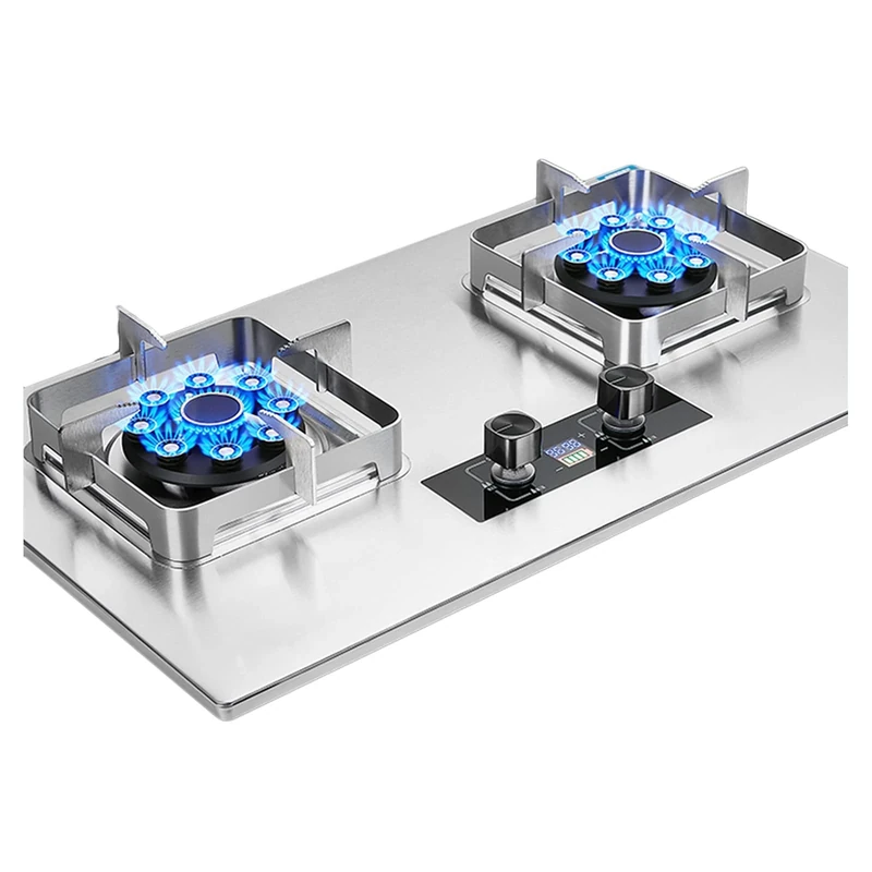 Gas Stove Cooktop Double Stove Burners - LPG/NG Dual Fuel Easy to Clean for RVs, Double Burner- Tempered Glass Built-in Gas Hob