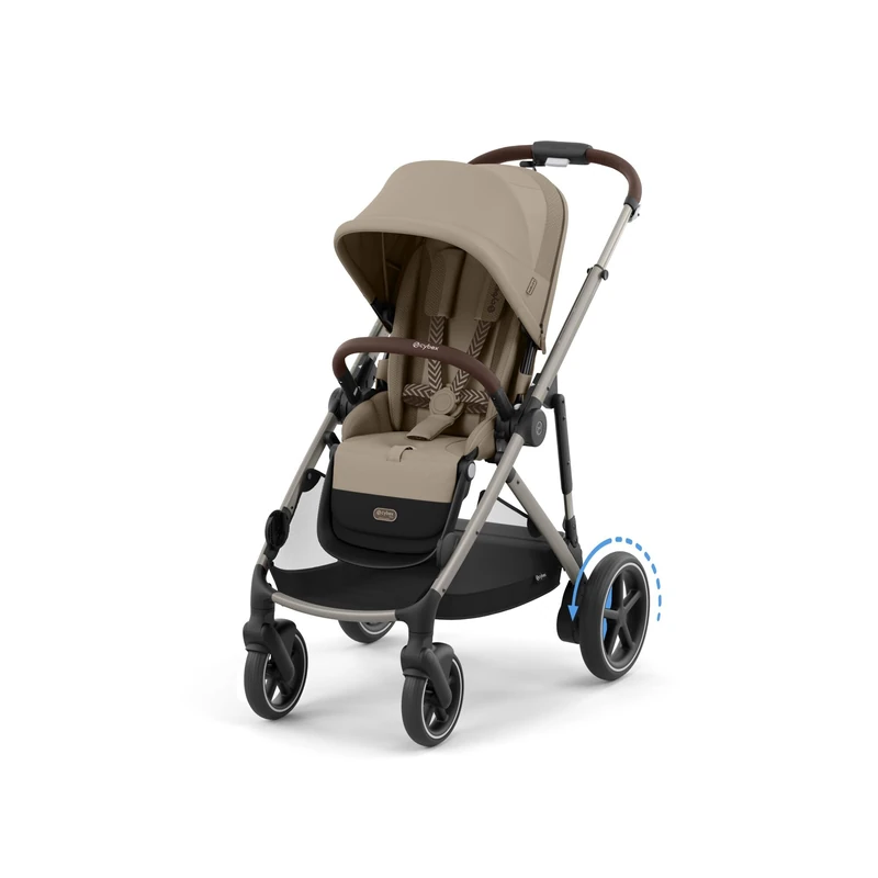 CYBEX Gold e-Gazelle S Stroller, from Birth to Approx. 4 Years, max. 22 kg (Single Mode) / 2X 22 kg (Duo Mode), All-in-1 System with e-Drive and 20+ configurations, Almond Beige