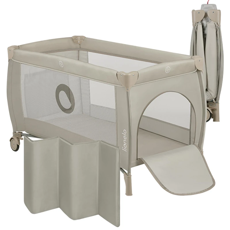 Lionelo STEFI Plus 2in1 Travel Cot & Baby Zone Portable with 2-Level Mattress Heigh, Baby Bed for Newborns and Toddlers 0-36kg Mattress, Side Entry, Breathable Mesh LockGuard Safety Wheels, Easy-Fold