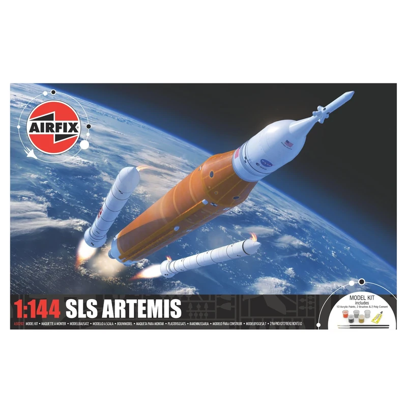Airfix A50202 SLS Artemis Gift Set - Plastic Model Kits, Spacecraft Building Kits for Adults & Kids 8+, Includes: 1:144 Scale Model, Humbrol Acrylic Paints, Brushes & Poly Cement