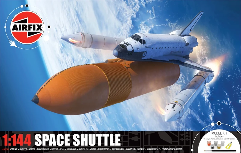 Airfix A50200 Space Shuttle Gift Set - Plastic Model Kits, Spacecraft Building Kits for Adults & Kids 8+, Includes: 1:144 Scale Model, Humbrol Acrylic Paints, Brushes & Poly Cement