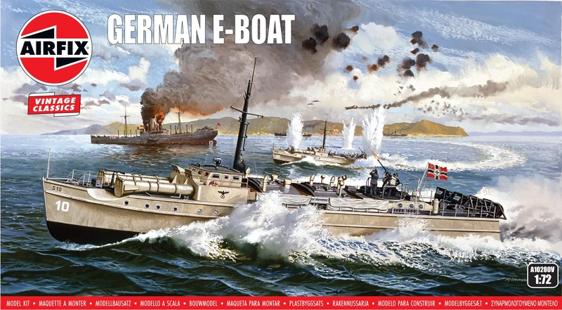 Airfix Vintage Classics Set - A10280V German E-Boat - Plastic Model Watercraft Kits for Adults & Children 8+, Set Includes 290 Pieces - 1:72 Scale Model Ship Sets, un-Painted